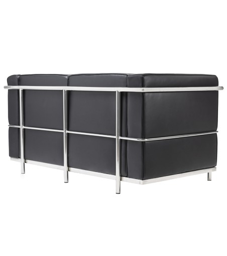 Sofa dwuosobowa SOFT LC2 czarna - włoska skóra naturalna, metal