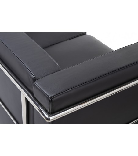 Sofa dwuosobowa SOFT LC2 czarna - włoska skóra naturalna, metal