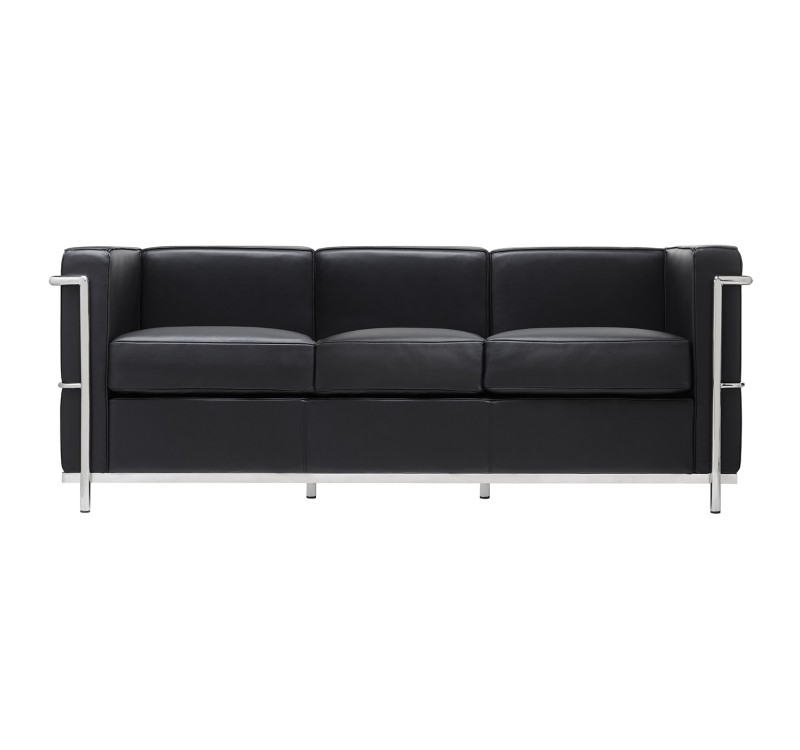 Sofa trzyosobowa SOFT LC2 czarna - włoska skóra naturalna, metal