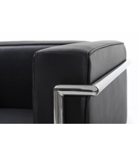 Sofa trzyosobowa SOFT LC2 czarna - włoska skóra naturalna, metal