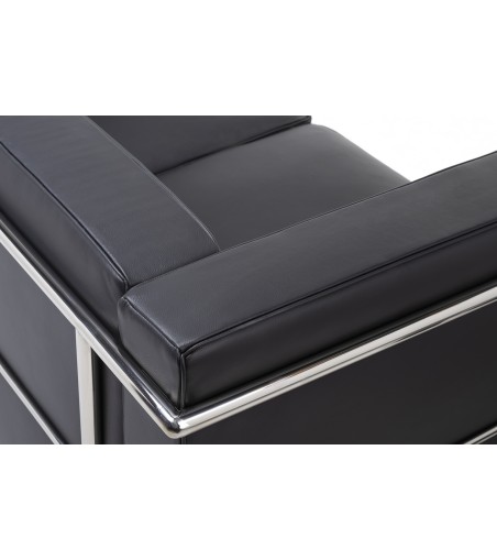Sofa trzyosobowa SOFT LC2 czarna - włoska skóra naturalna, metal