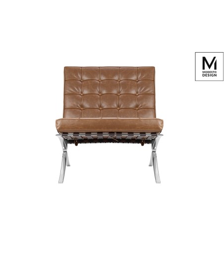 MODESTO fotel BARCELON VINTAGE PU - ekoskóra, stal polerowana