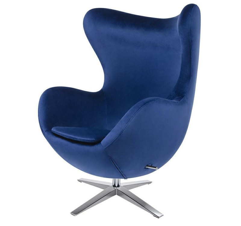 Fotel EGG SZEROKI VELVET ciemny niebieski.49 - welur, podstawa stal