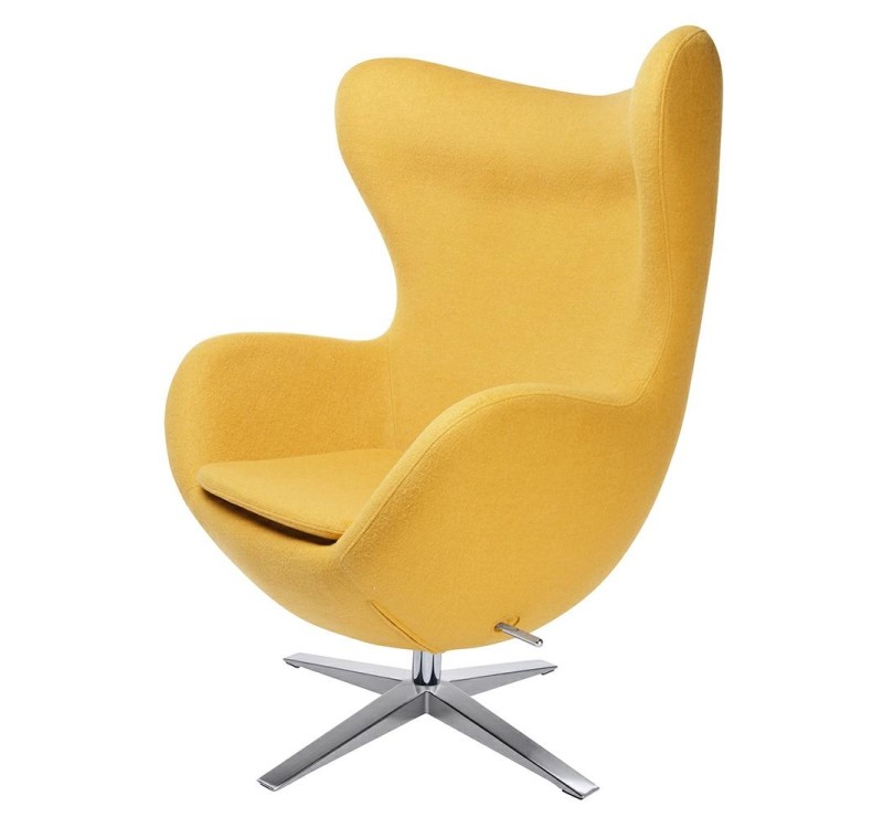 Fotel EGG SZEROKI musztardowy.13 - wełna, podstawa stal