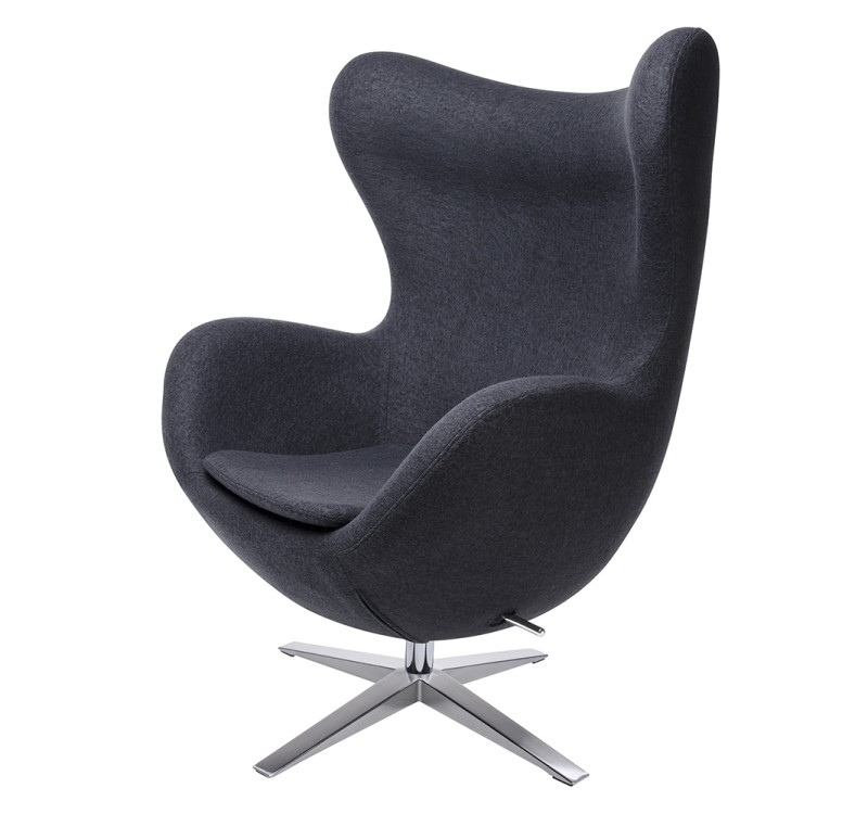 Fotel EGG SZEROKI ciemny szary.27 - wełna, podstawa stal