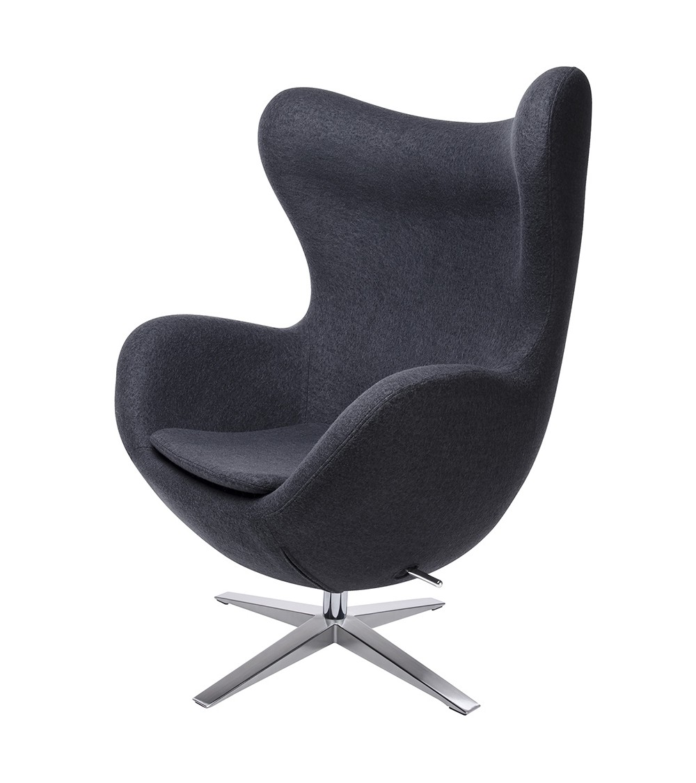 Fotel EGG SZEROKI ciemny szary.27 - wełna, podstawa stal