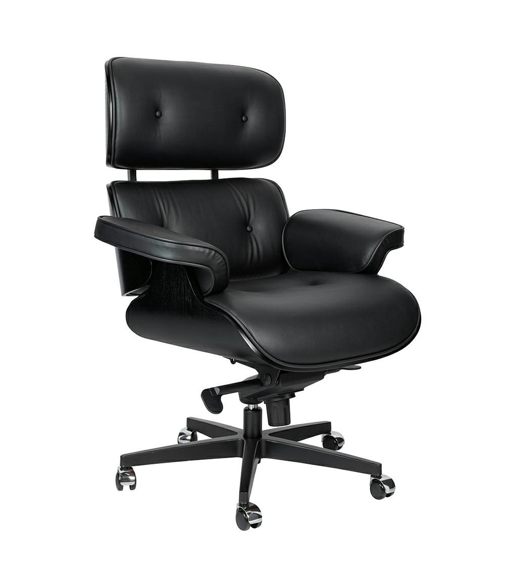 Fotel biurowy LOUNGE GUBERNATOR czarny - czarny jesion, skóra naturalna, podstawa czarna