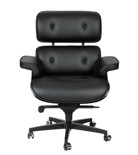 Fotel biurowy LOUNGE GUBERNATOR czarny - czarny jesion, skóra naturalna, podstawa czarna