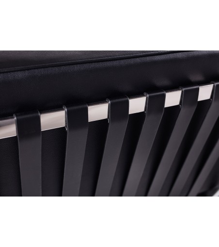 Sofa BARCELON trzyosobowa czarna - włoska skóra naturalna, chrom