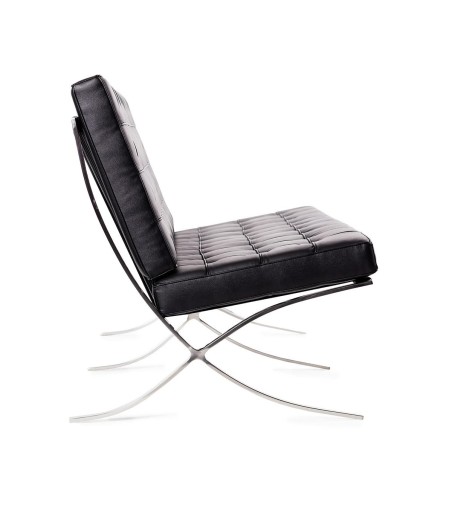 Sofa BARCELON trzyosobowa czarna - włoska skóra naturalna, chrom