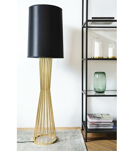 Lampa podłogowa HOLMES złota z czarnym kloszem -  metal