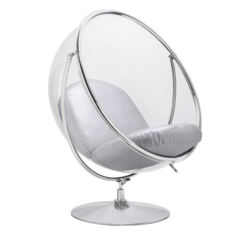 Fotel BUBBLE STAND 2 poduszka srebrna - akryl, chrom, ekoskóra