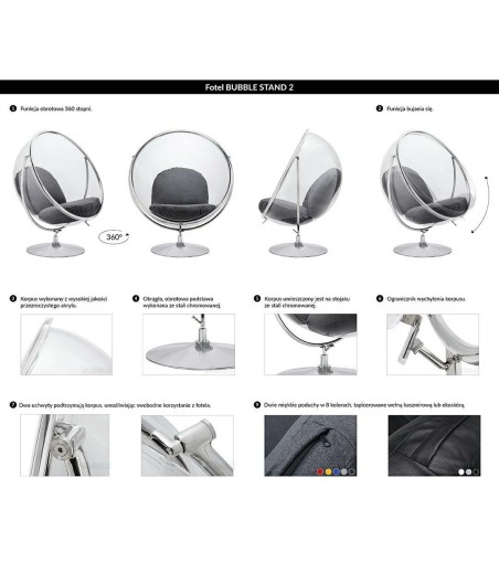 Fotel BUBBLE STAND 2 poduszka żółta - akryl, chrom, wełna