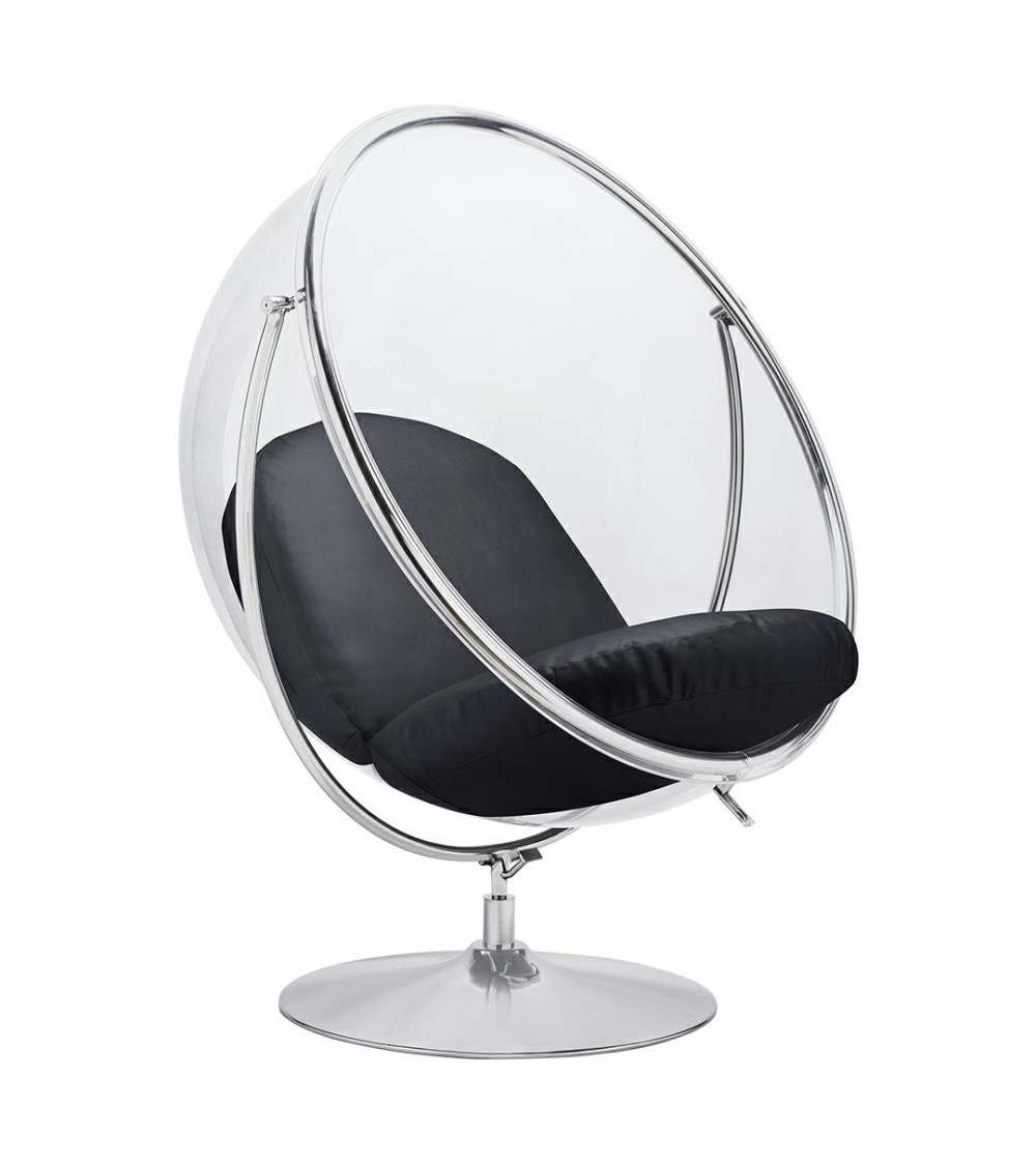 Fotel BUBBLE STAND 2 poduszka czarna - akryl, chrom, ekoskóra