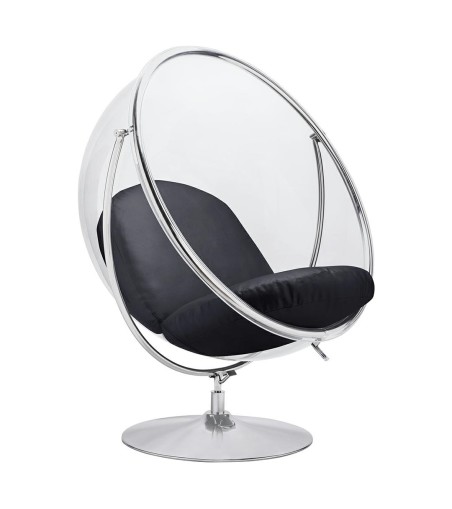 Fotel BUBBLE STAND 2 poduszka czarna - akryl, chrom, ekoskóra