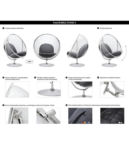 Fotel BUBBLE STAND 2 poduszka biała - akryl, chrom, ekoskóra