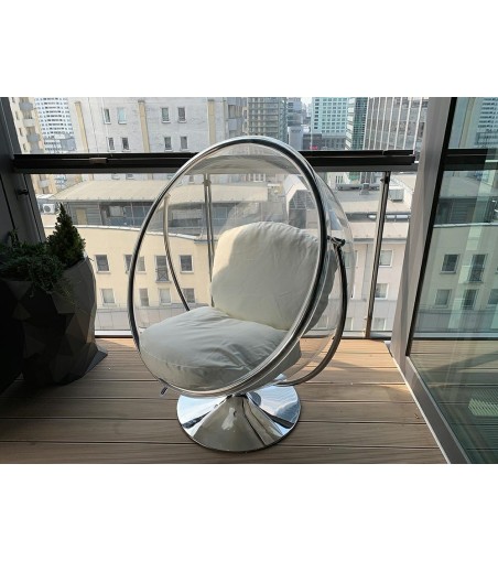 Fotel BUBBLE STAND 2 poduszka biała - akryl, chrom, ekoskóra