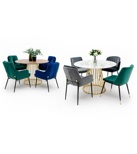 Stół GLAM MARBLE 110 - MDF, złota podstawa