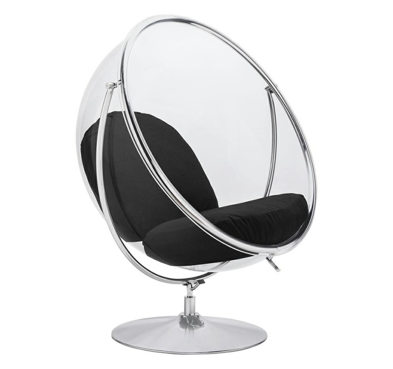 Fotel BUBBLE STAND 2 poduszka czarna - akryl, chrom, wełna