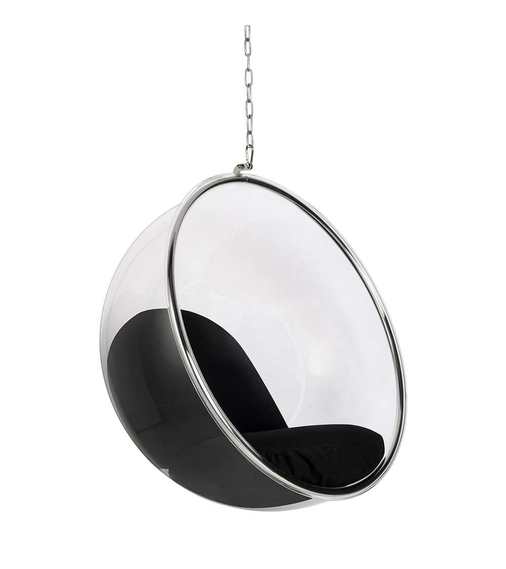 Fotel wiszący BUBBLE poduszka  czarna - korpus akryl, poduszka wełna