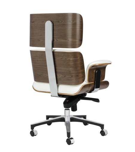 Fotel biurowy LOUNGE BUSINESS biały - sklejka orzech,włoska skóra naturalna, stal polerowana